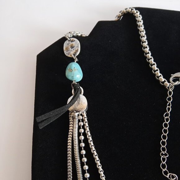 VTG 36" Stunning Boho Southwestern Silver Tone 4 Chain Filigree Dangle Necklace - Picture 4 of 14